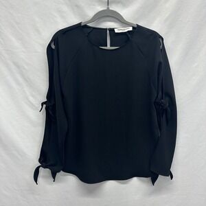 Amanda Uprichard Delicate Tie Sleeve Open Arm Blouse Black Size S